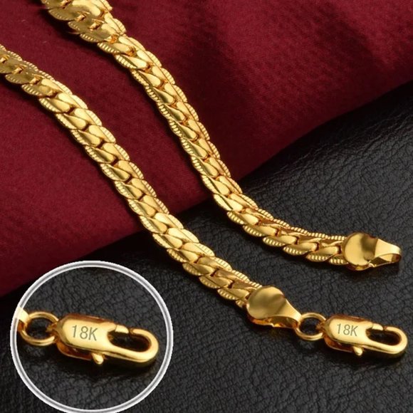 Fashion Jewelry Other - Stunning 20 Inch Snake Bone / Sideways Necklace, 18k. Yellow Gold